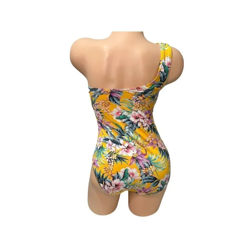 Nip Tuck Rhonda One‎ Shoulder Swimsuit Tropical Floral Womens Size 10